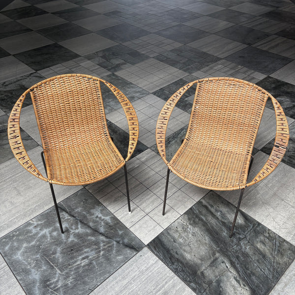 Pair of Mid Century Circular Cane Chairs