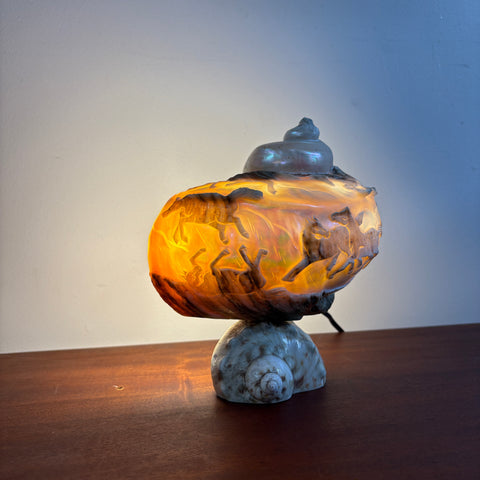 Mid Century Carved Shell Lamp