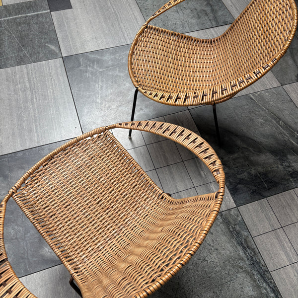 Pair of Mid Century Circular Cane Chairs