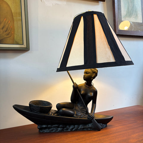 Mid Century Lady In Canoe Lamp