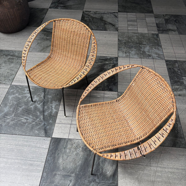 Pair of Mid Century Circular Cane Chairs