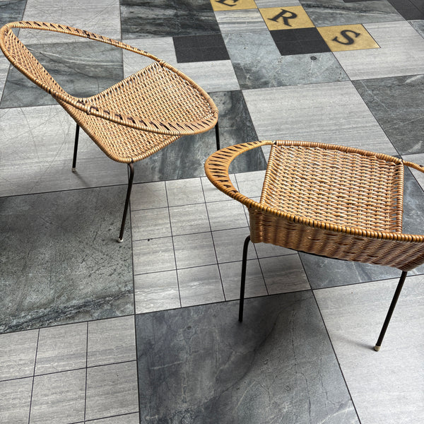 Pair of Mid Century Circular Cane Chairs