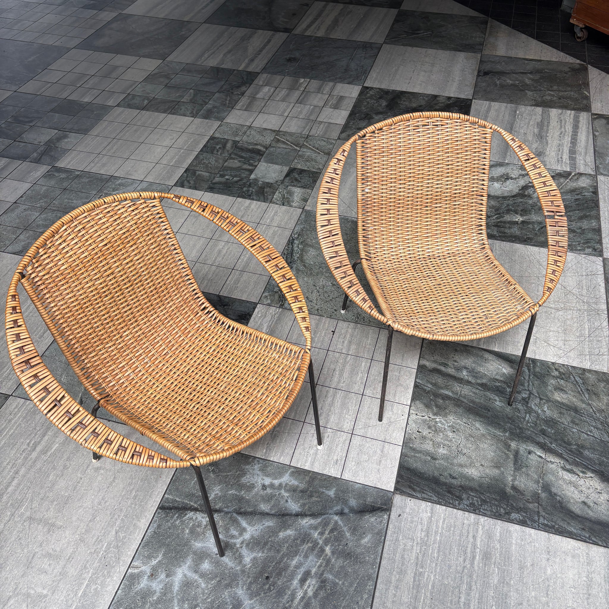 Pair of Mid Century Circular Cane Chairs