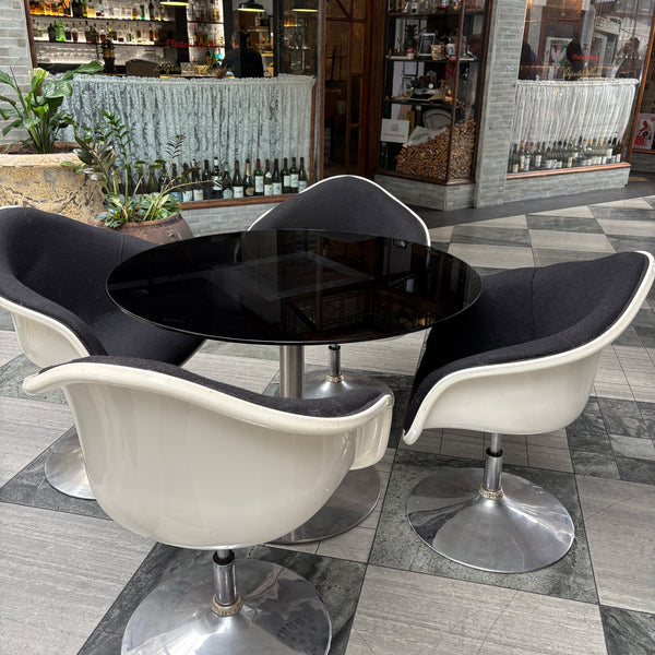 Original 1960s Tulip Swivel Base Adjustable, Space Age Chairs + Table