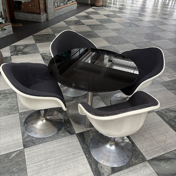 Original 1960s Tulip Swivel Base Adjustable, Space Age Chairs + Table