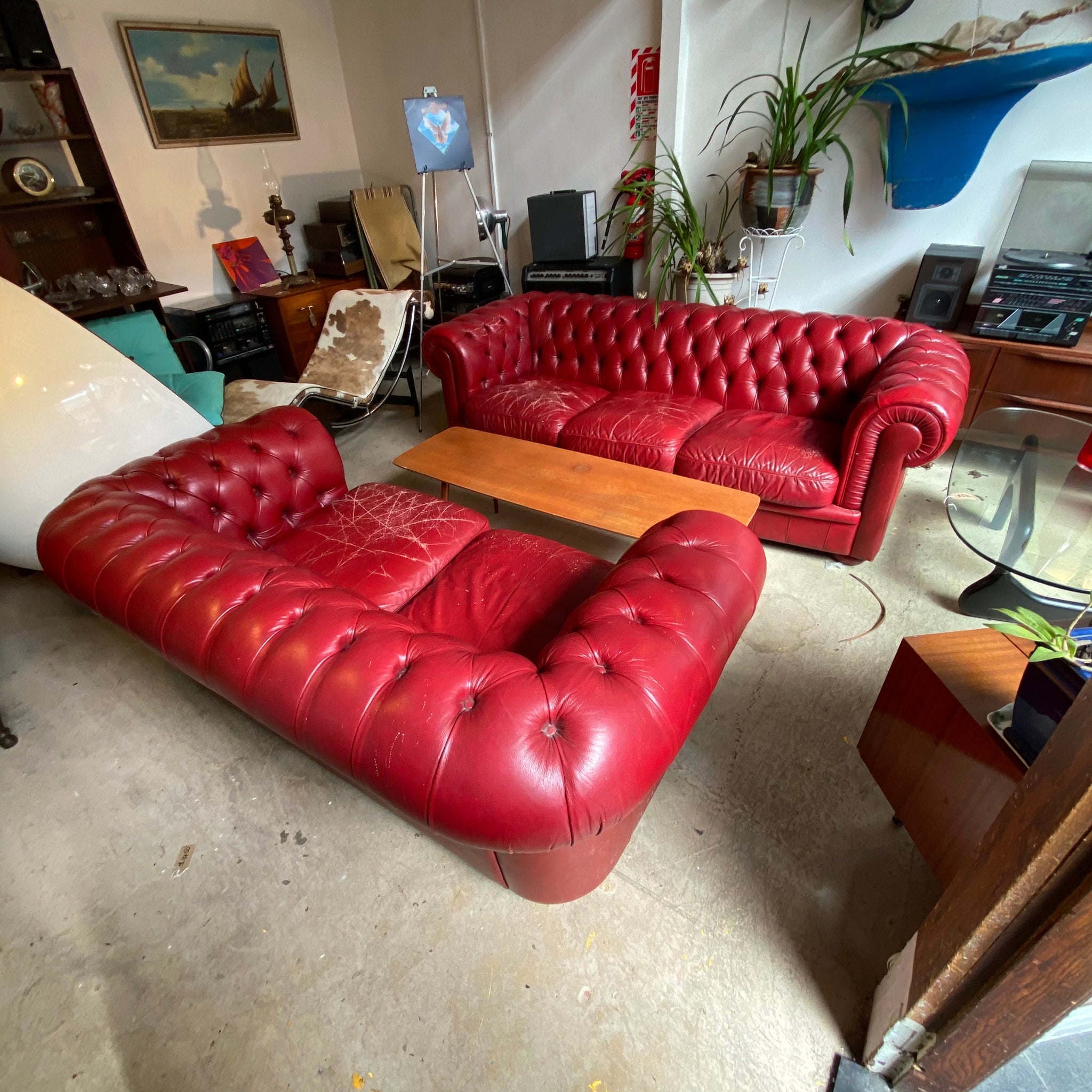 Red Leather Club Couch